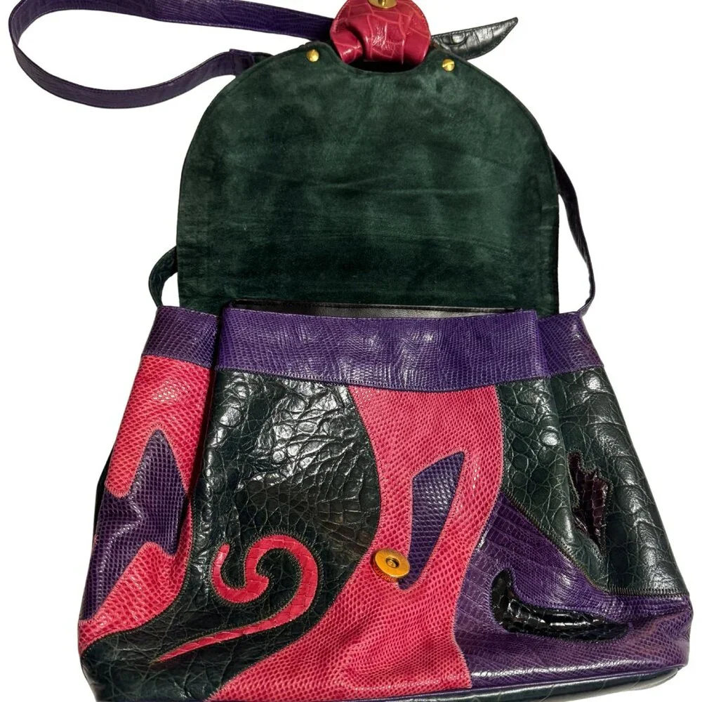 Vintage Sharif Multicolor Patchwork Exotic Leather Shoulder Bag – Rare 80s/90s - Picture 8 of 10